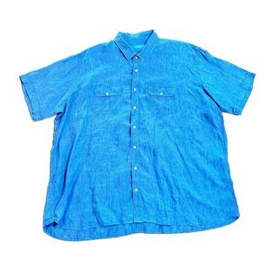 Toscano Aqua Mens Linen Shirt Plus Size 3X Button Down Short Sleeve Summer Blue